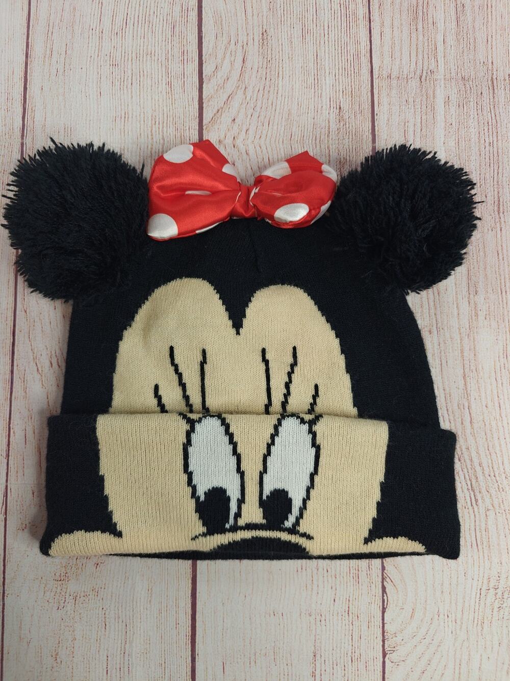 Disney Minnie Mouse knit beanie with pom pom ears & bow